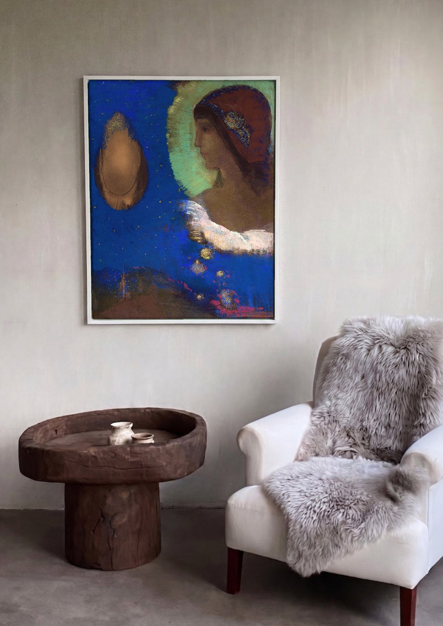 Quadro Decorativo A Meditação - Odilon Redon em ambiente decorado