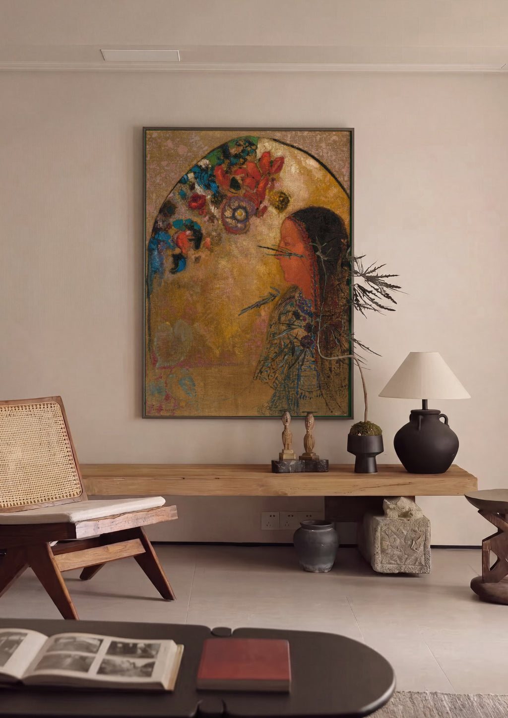 Quadro Decorativo A Meditação - Odilon Redon em ambiente decorado