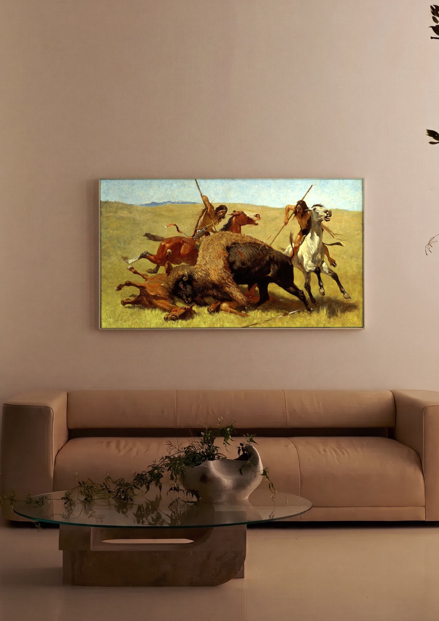 Quadro Decorativo A Caçada ao Bisão - Frederic Remington em ambiente decorado