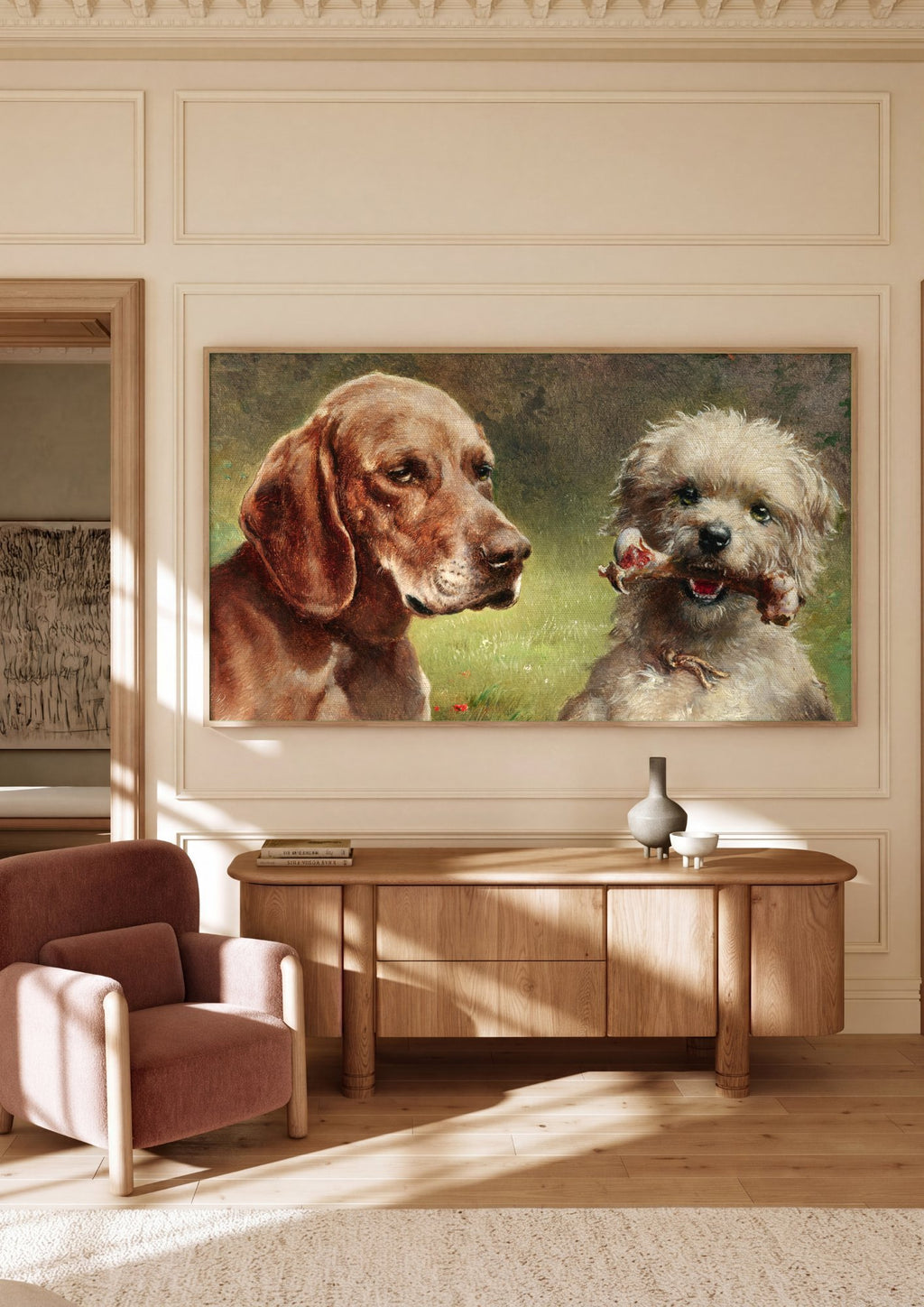 Quadro Decorativo Cães com Osso - Carl Reichert em ambiente decorado