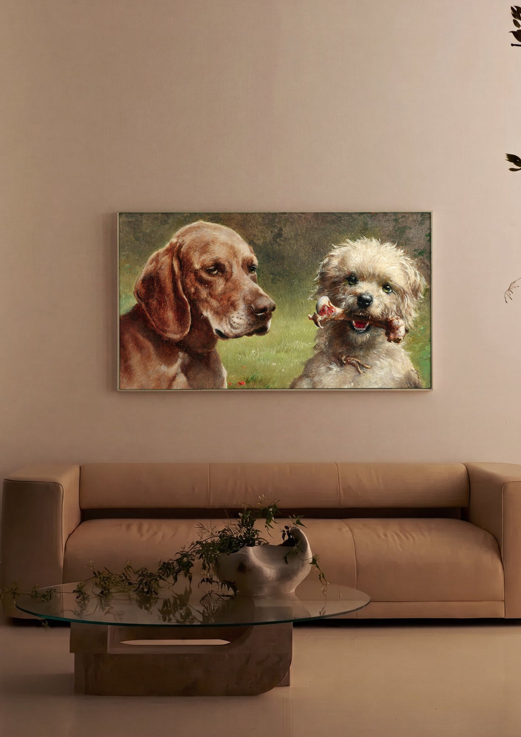Quadro Decorativo Cães com Osso - Carl Reichert em ambiente decorado