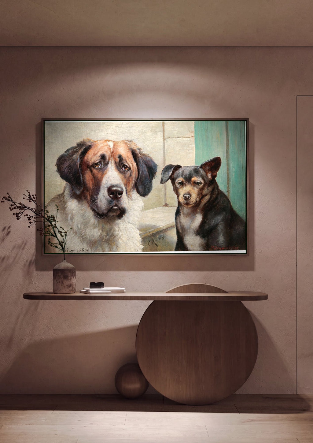 Quadro Decorativo Cães Sentados - Carl Reichert em ambiente decorado