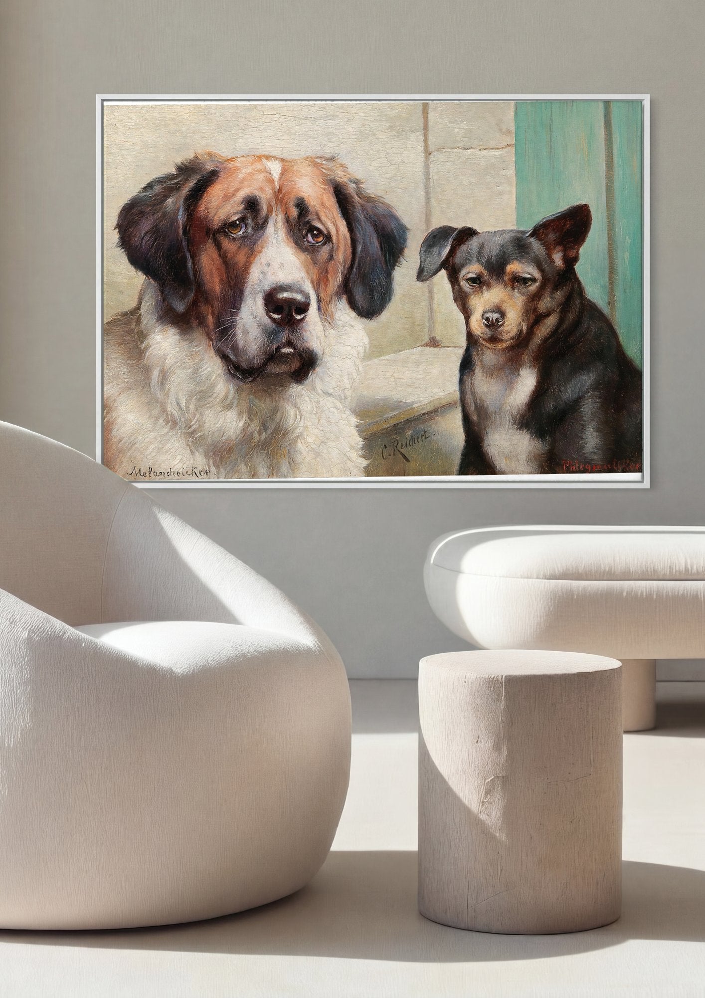 Quadro Decorativo Cães Sentados - Carl Reichert em ambiente decorado