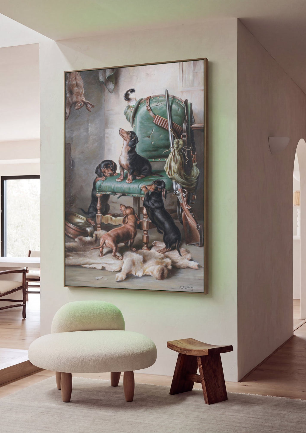 Quadro Decorativo Cães Curiosos - Carl Reichert em ambiente decorado