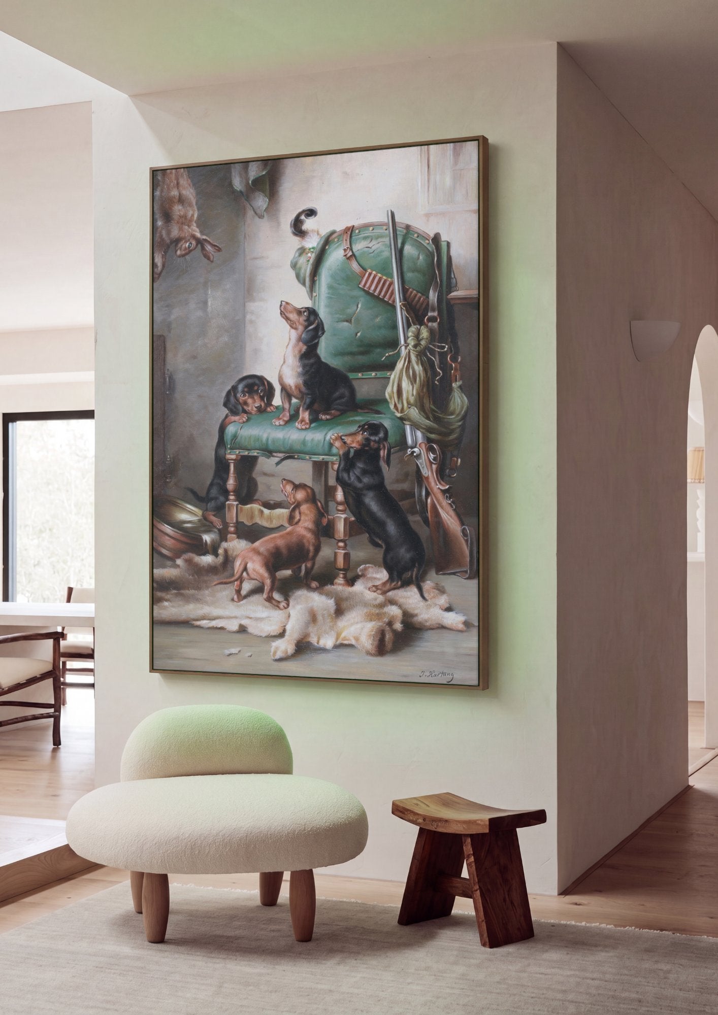 Quadro Decorativo Cães Curiosos - Carl Reichert em ambiente decorado
