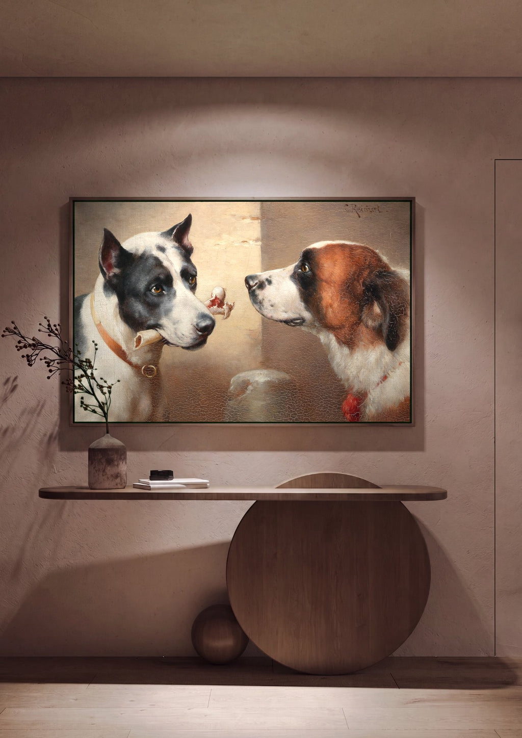 Quadro Decorativo Cães e o Osso - Carl Reichert em ambiente decorado