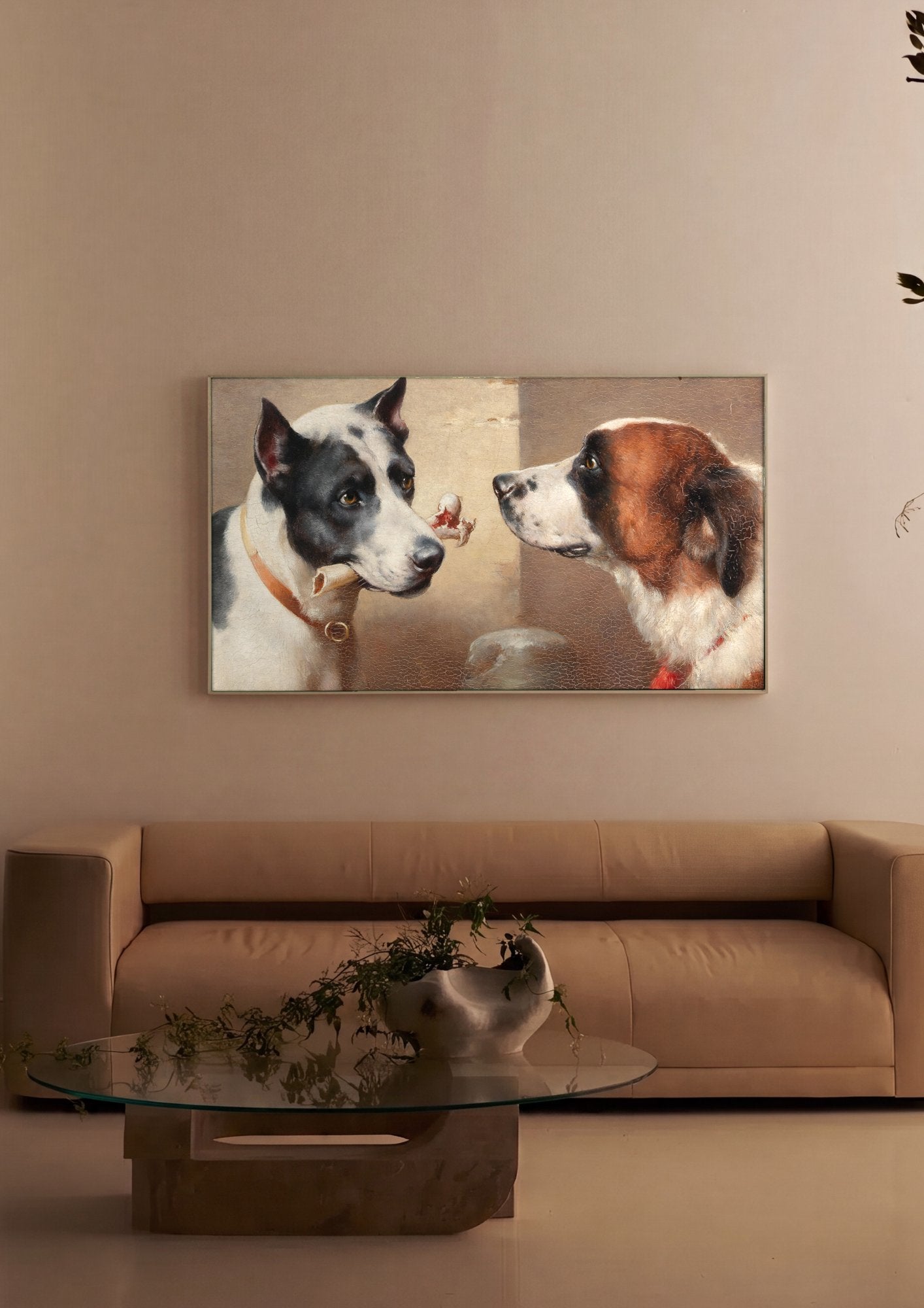 Quadro Decorativo Cães e o Osso - Carl Reichert em ambiente decorado