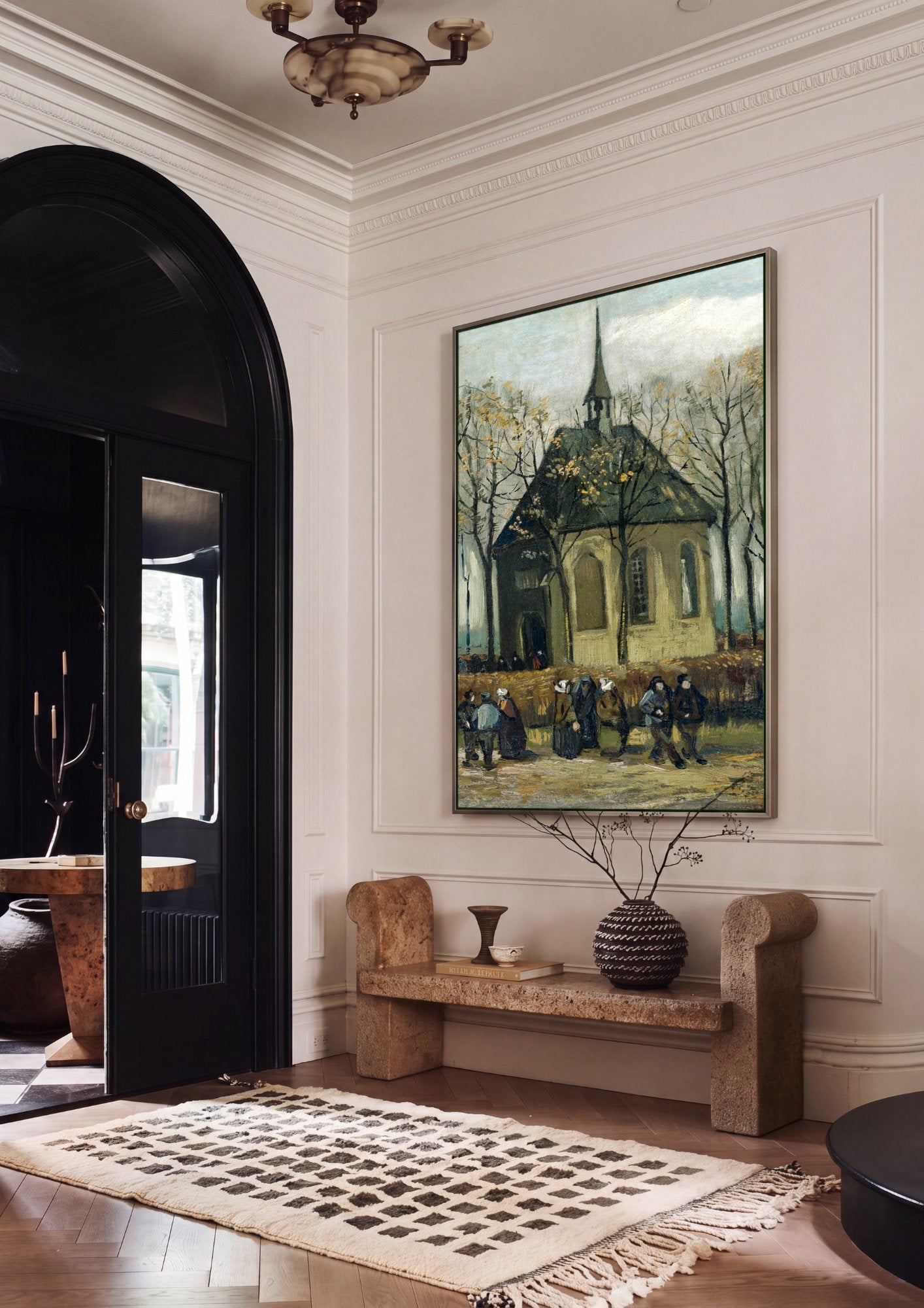 Quadro Decorativo A Velha Torre da Igreja de Nuenen - Van Gogh em ambiente decorado