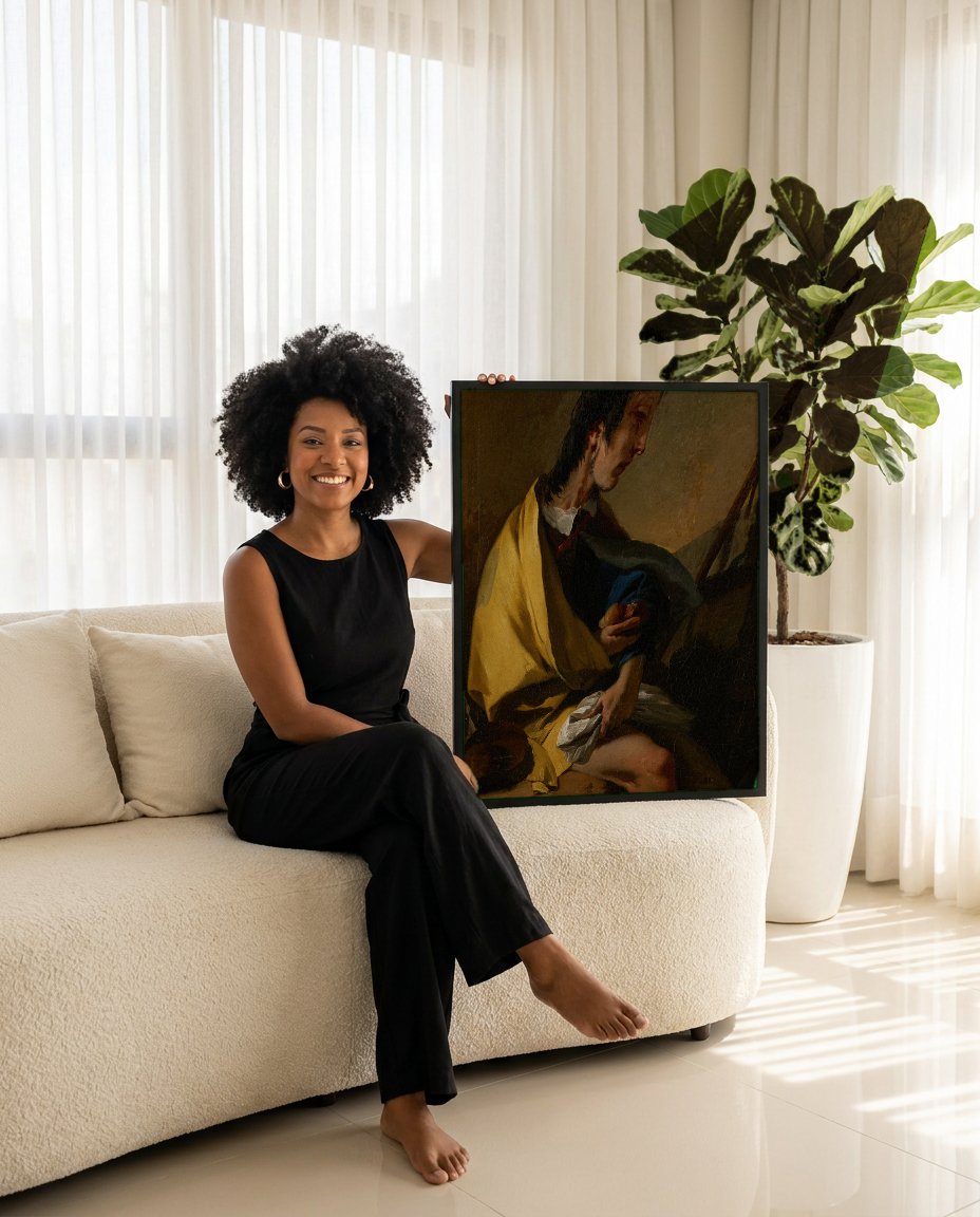 Quadro Decorativo Homem com Manto Amarelo - Tiepolo com modelo em ambiente