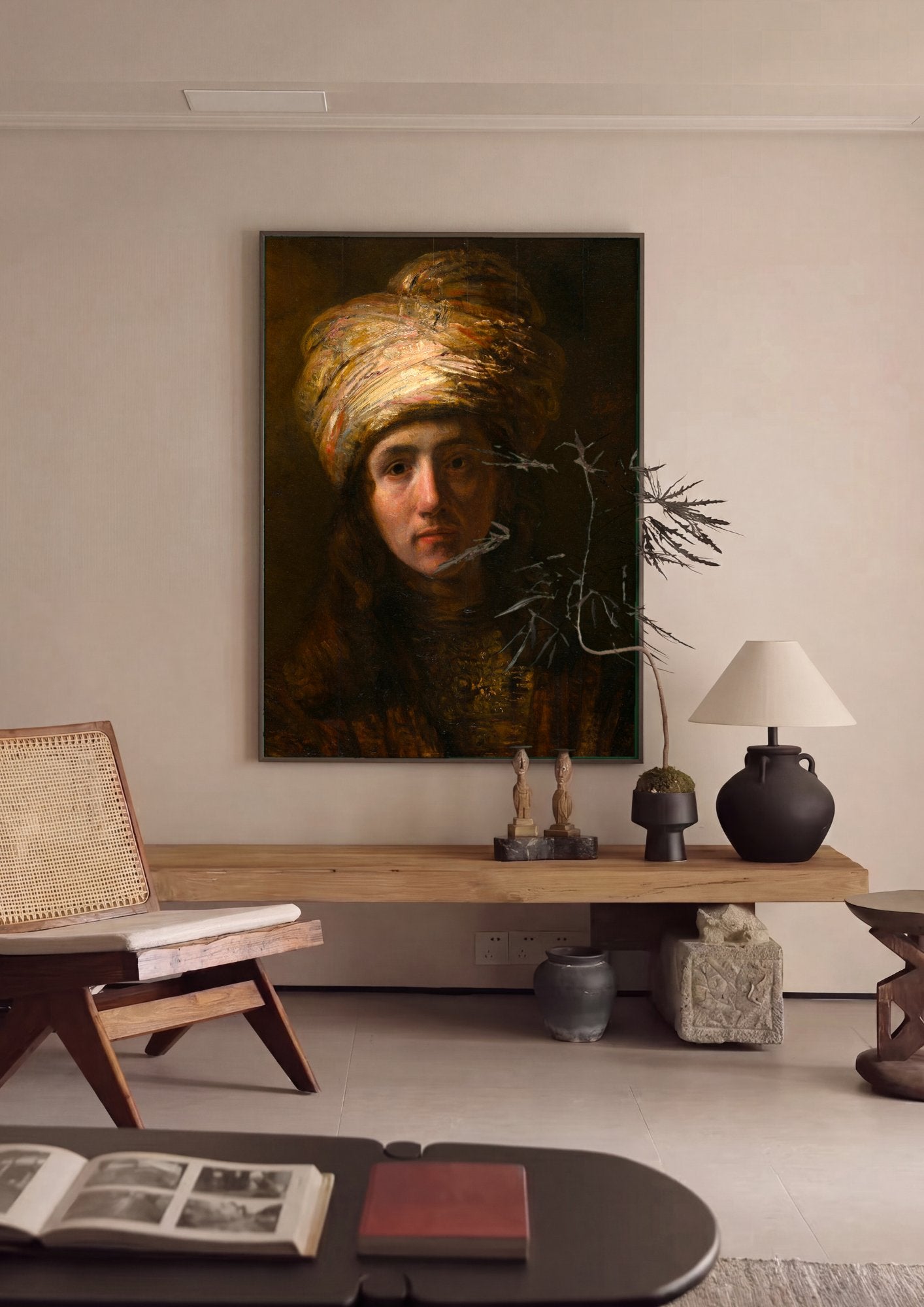 Quadro Decorativo Homem com Turbante - Rembrandt em ambiente decorado