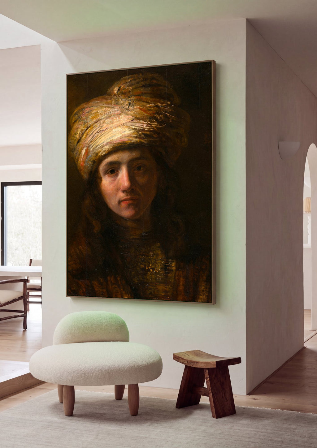 Quadro Decorativo Homem com Turbante - Rembrandt em ambiente decorado
