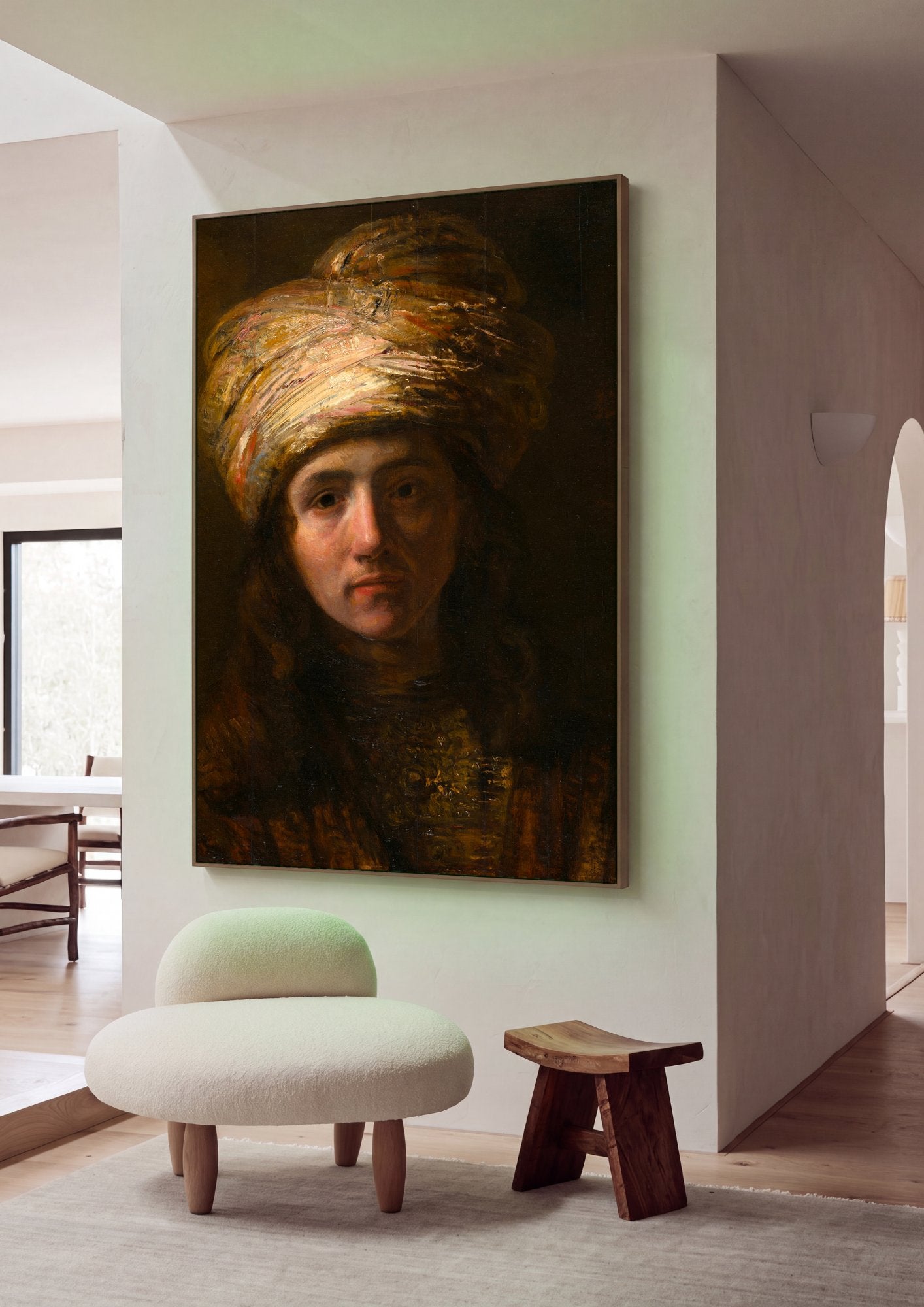 Quadro Decorativo Homem com Turbante - Rembrandt em ambiente decorado