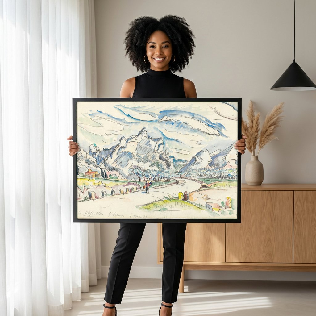 Quadro Decorativo Les Alpilles, Saint-Rémy - Paul Signac com modelo em ambiente
