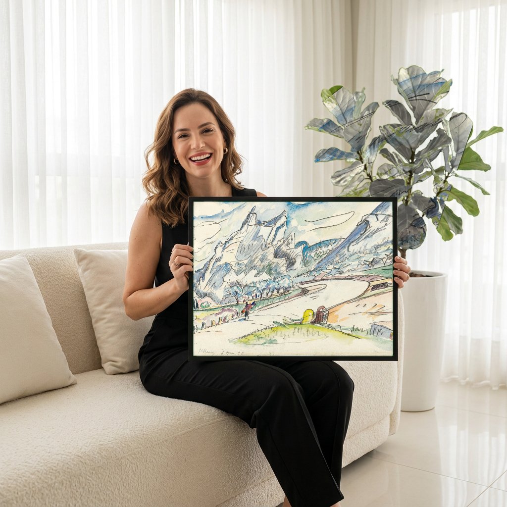 Quadro Decorativo Les Alpilles, Saint-Rémy - Paul Signac com modelo em ambiente