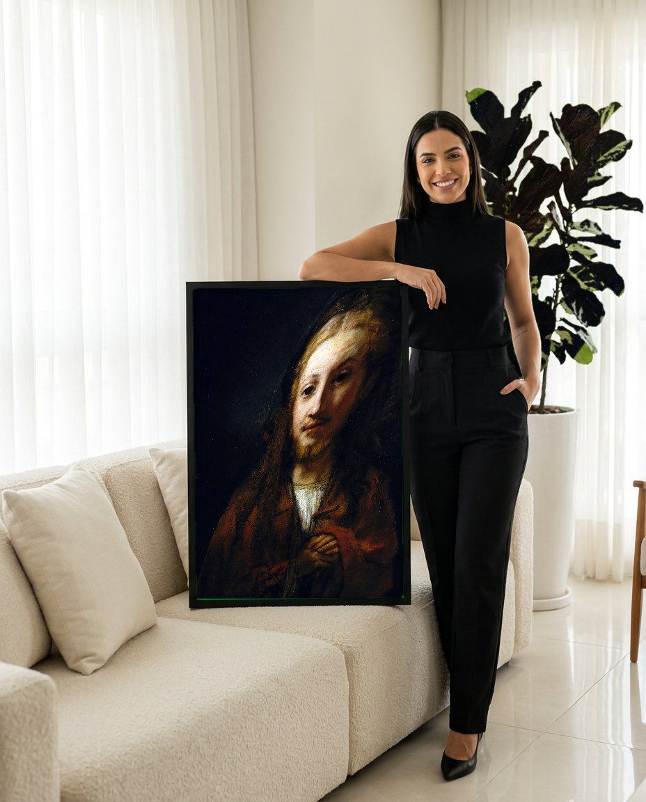 Quadro Decorativo A Cabeça de Cristo - Rembrandt com modelo em ambiente