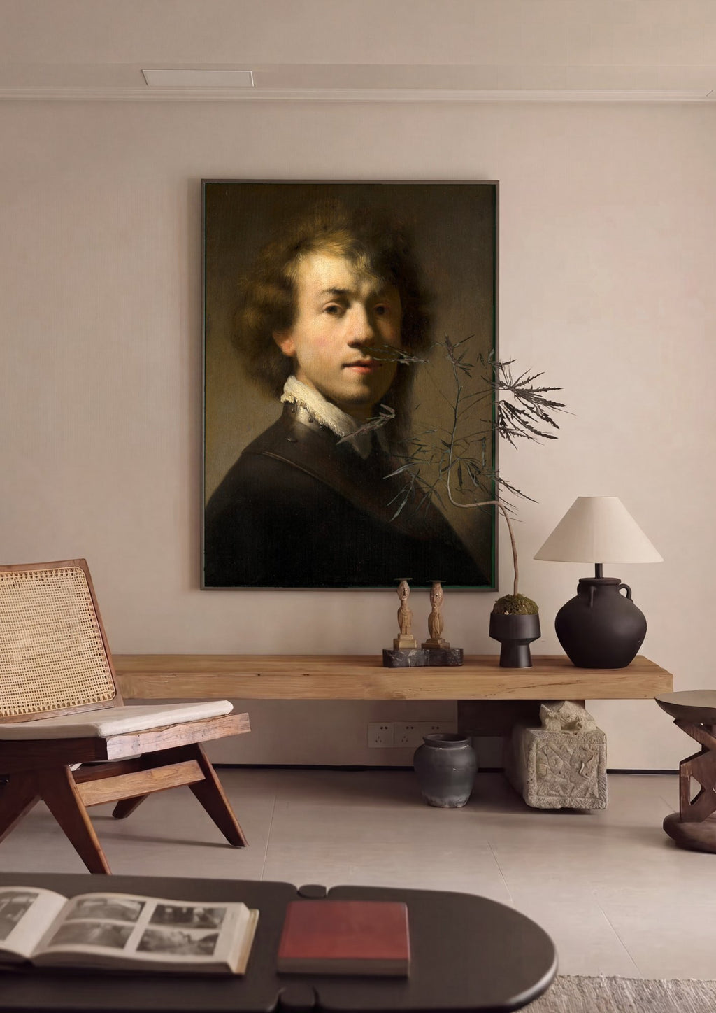 Quadro Decorativo Autorretrato Jovem - Rembrandt em ambiente decorado