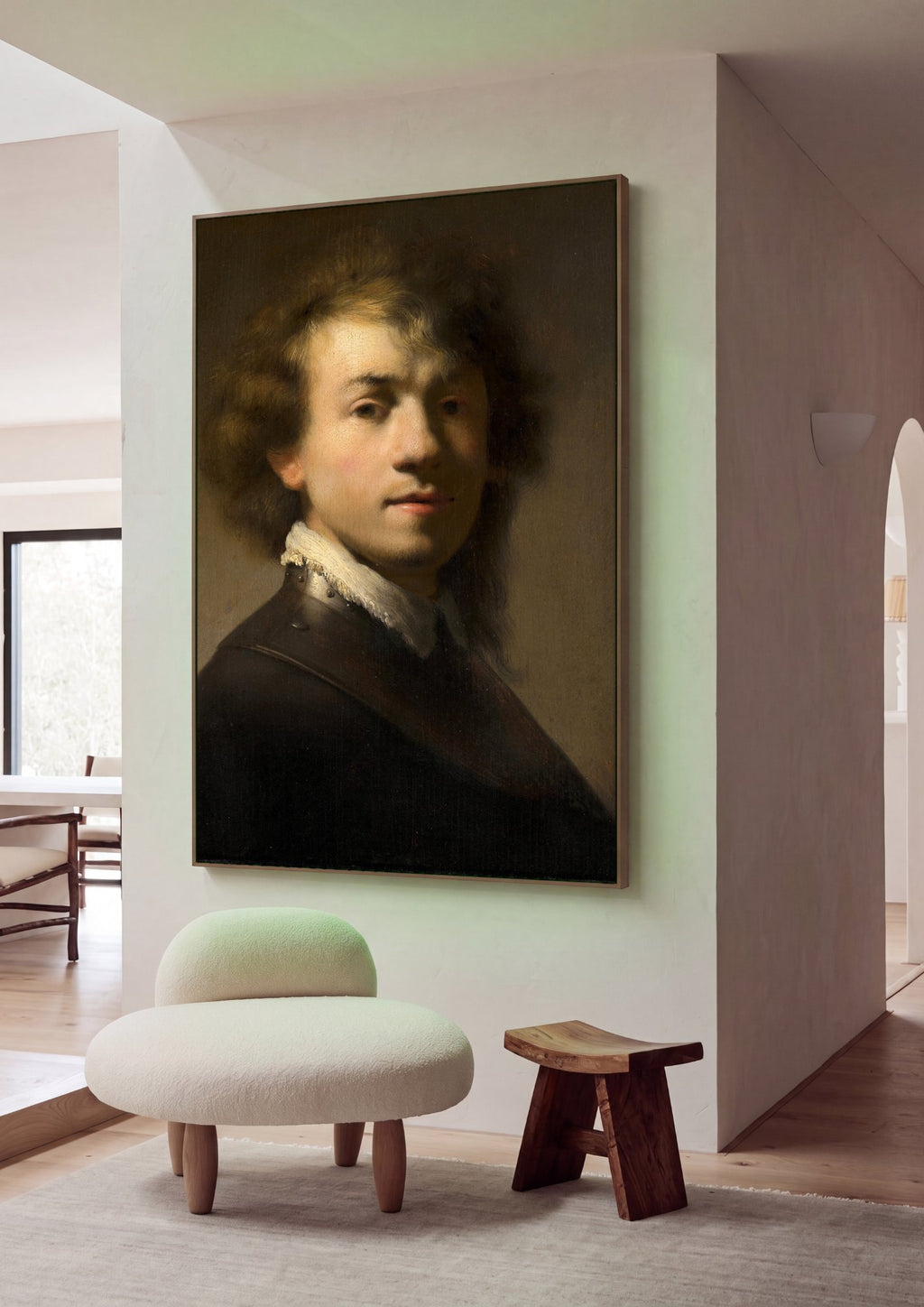 Quadro Decorativo Autorretrato Jovem - Rembrandt em ambiente decorado