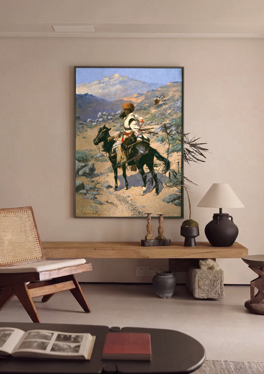 Quadro Decorativo O Batedor - Frederic Remington em ambiente decorado
