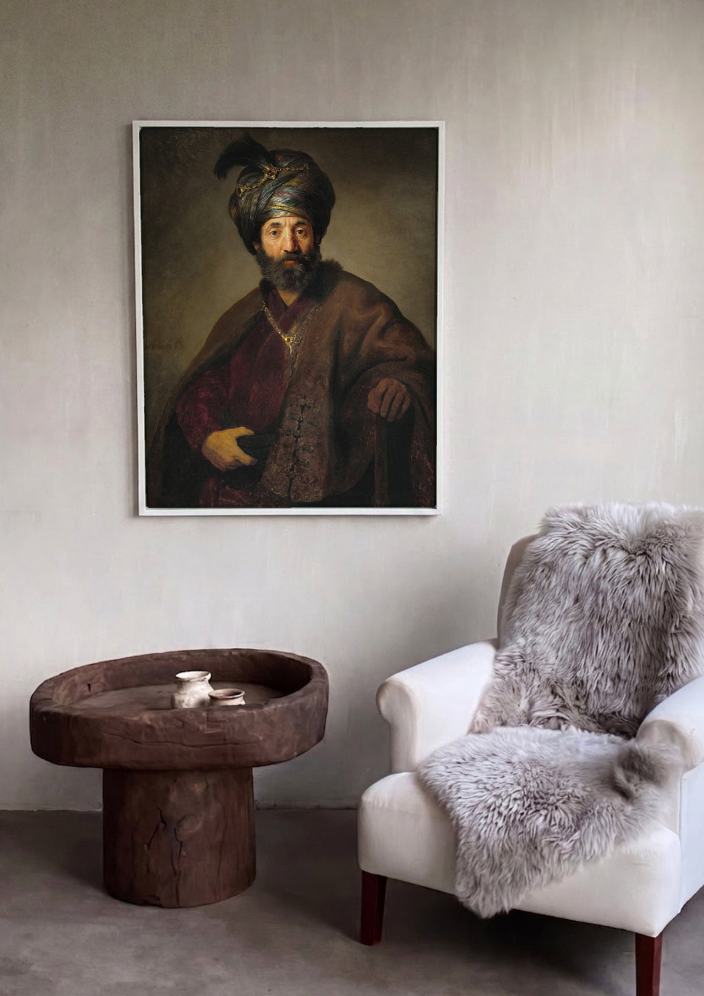 Quadro Decorativo Homem com Turbante - Rembrandt em ambiente decorado