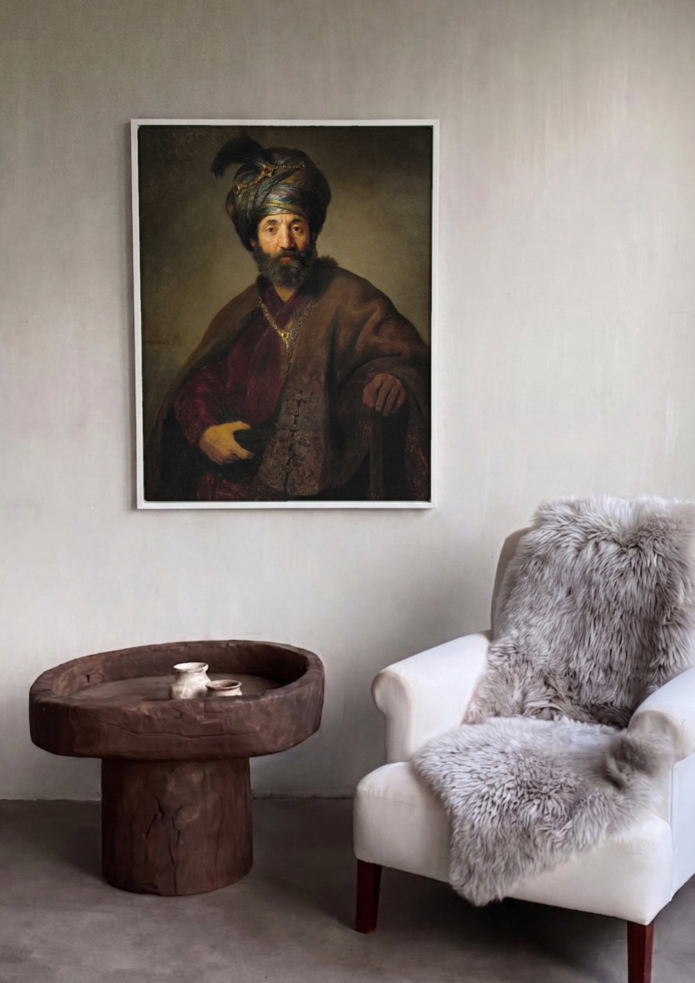 Quadro Decorativo Homem com Turbante - Rembrandt em ambiente decorado