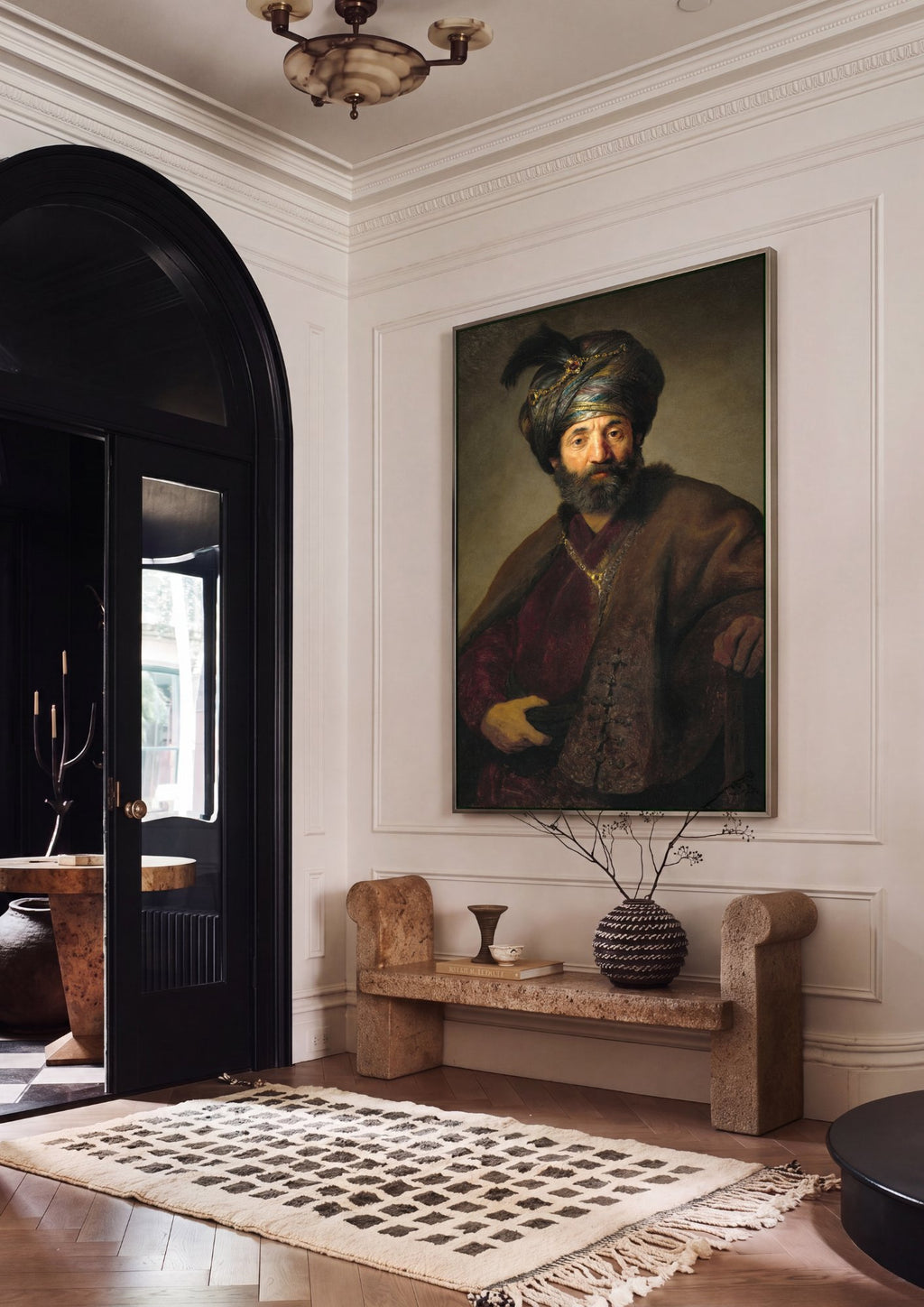 Quadro Decorativo Homem com Turbante - Rembrandt em ambiente decorado