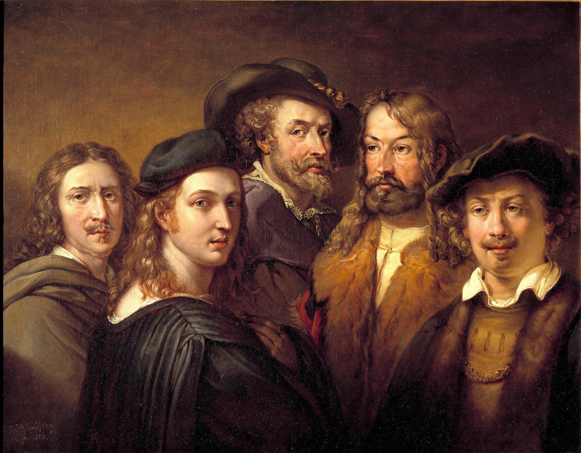 Impressão fine art emoldurada da pintura 'A Conspiração de Claudius Civilis' de Rembrandt, mostrando um grupo de homens em um ambiente escuro, com expressões sérias e olhar focado, iluminados por uma luz dramática, destacando seus trajes e texturas
