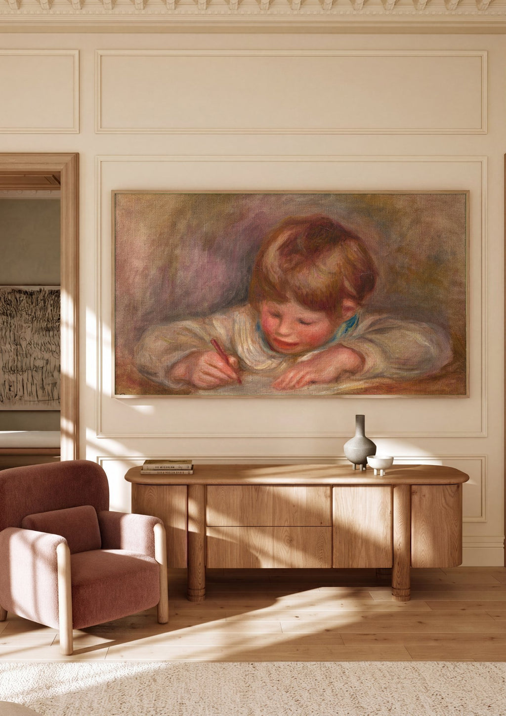 Quadro Decorativo Criança Escrevendo - Renoir em ambiente decorado