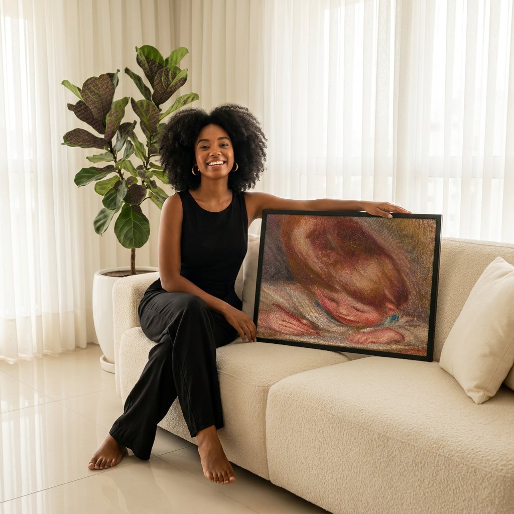 Quadro Decorativo Criança Escrevendo - Renoir com modelo em ambiente
