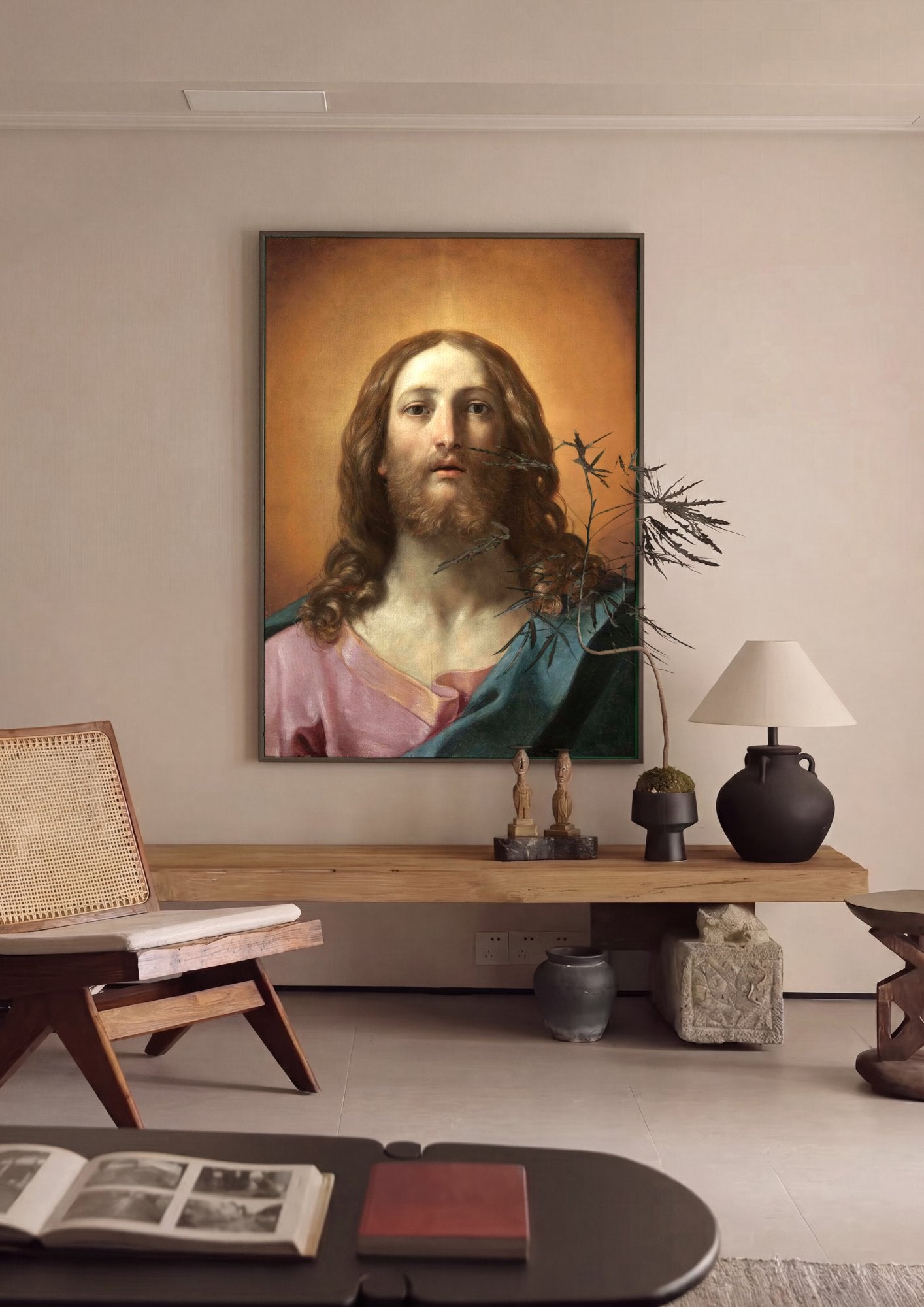 Quadro Decorativo Jesus Cristo - Guido Reni em ambiente decorado