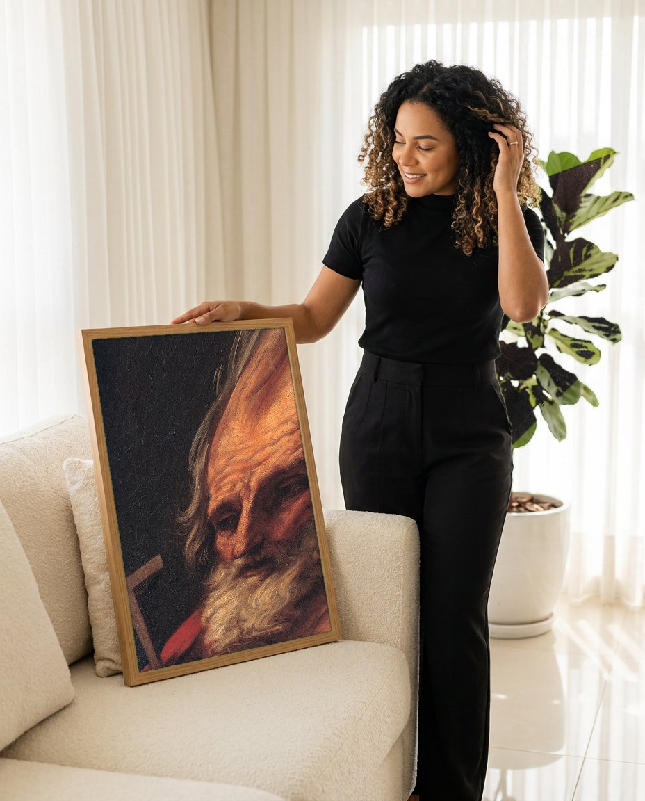 Quadro Decorativo São Jerônimo - Guido Reni com modelo em ambiente