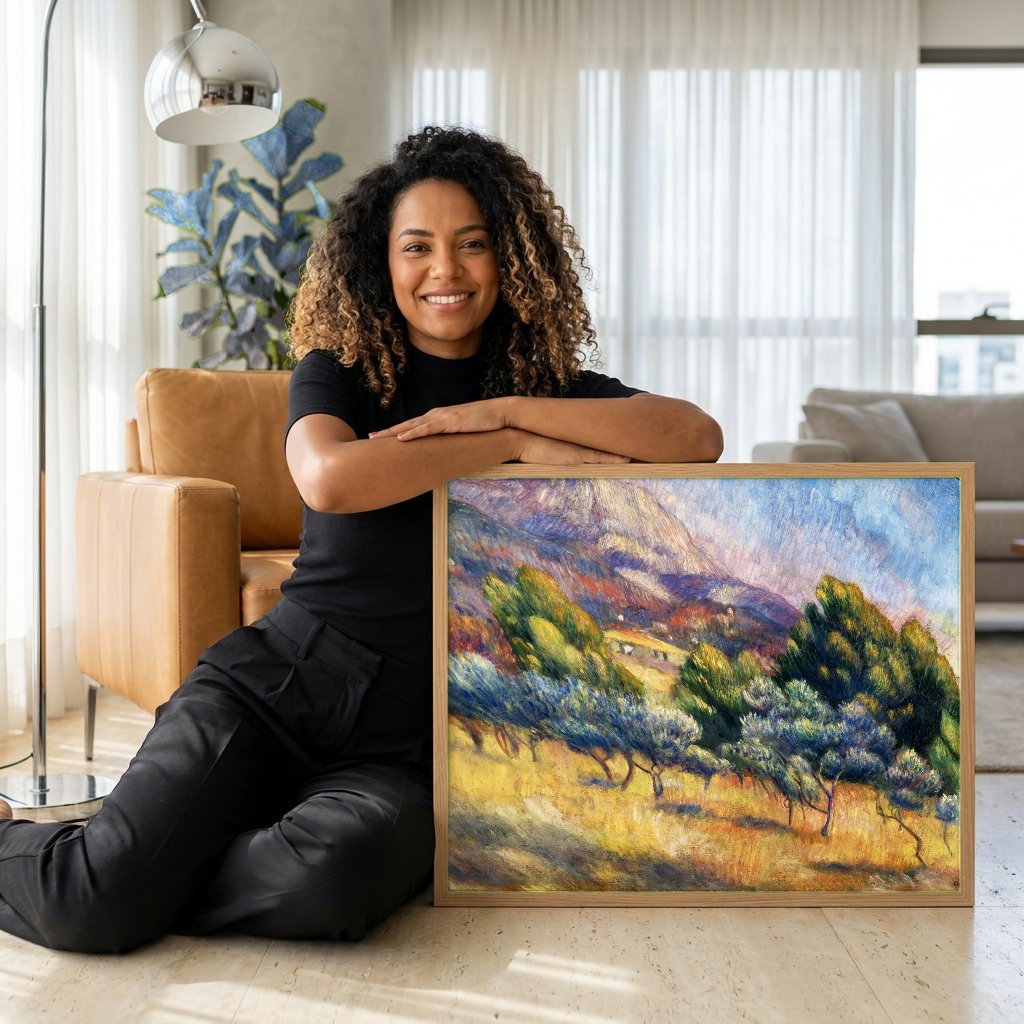 Quadro Decorativo Campo de Oliveiras - Renoir com modelo em ambiente
