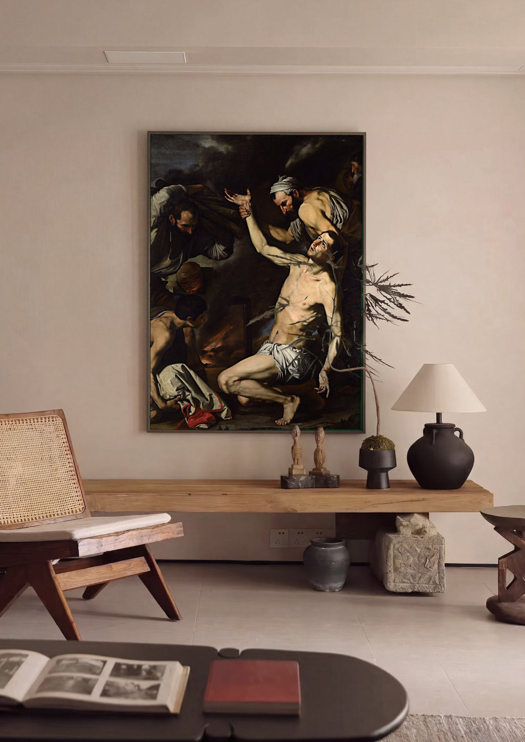 Quadro Decorativo Martírio de São Lourenço - Jusepe de Ribera em ambiente decorado