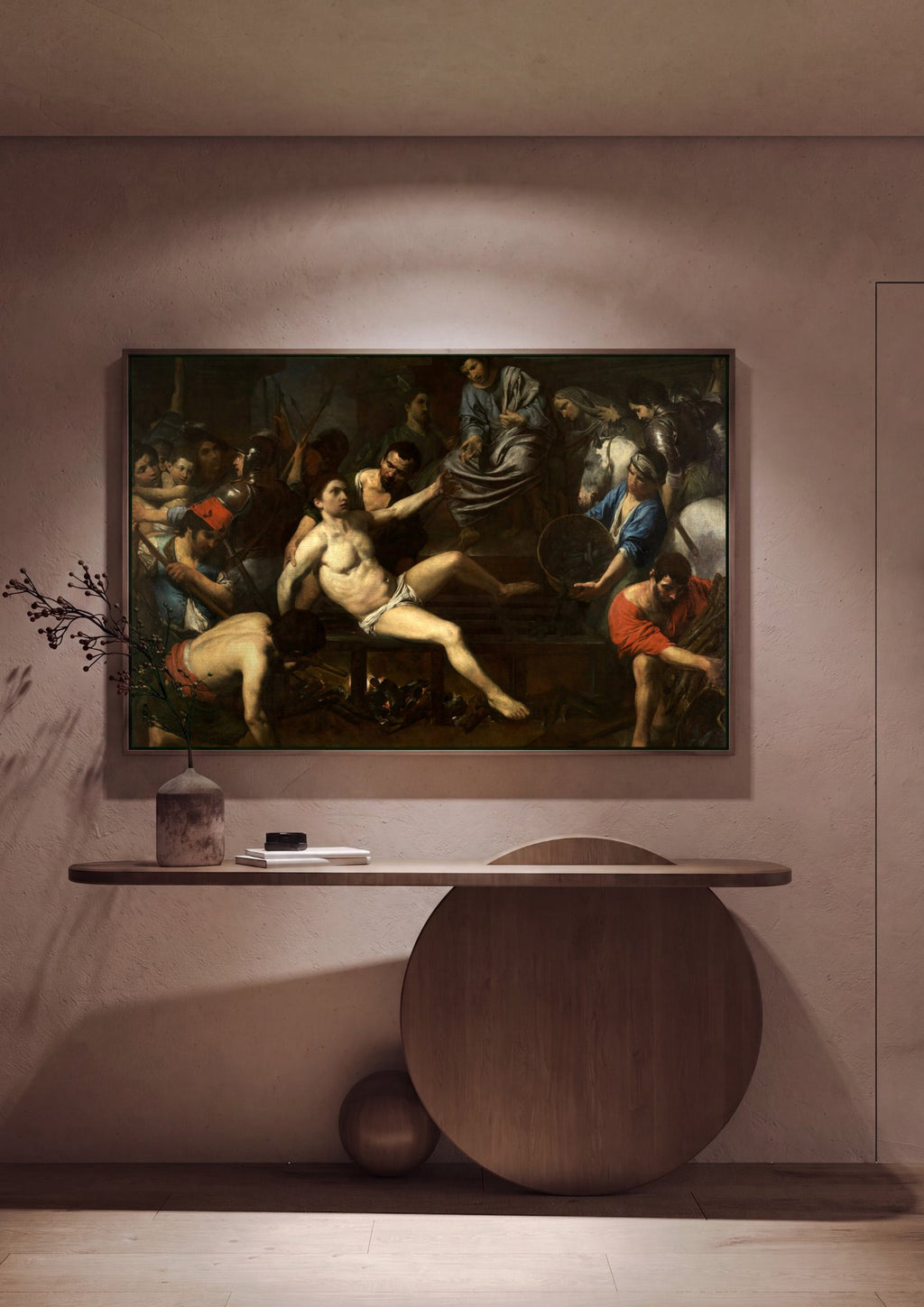 Quadro Decorativo Martírio de São Lourenço - Valentin de Boulogne em ambiente decorado