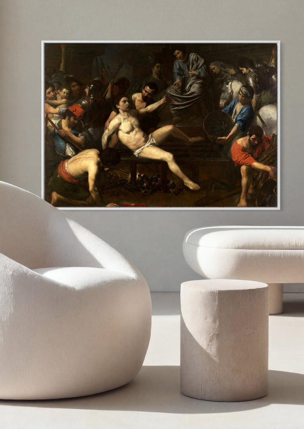Quadro Decorativo Martírio de São Lourenço - Valentin de Boulogne em ambiente decorado
