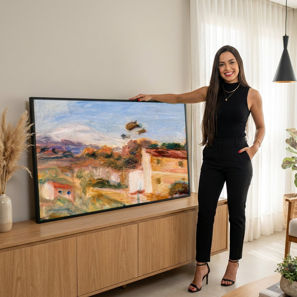 Quadro Decorativo Paisagem com Casas - Renoir com modelo em ambiente