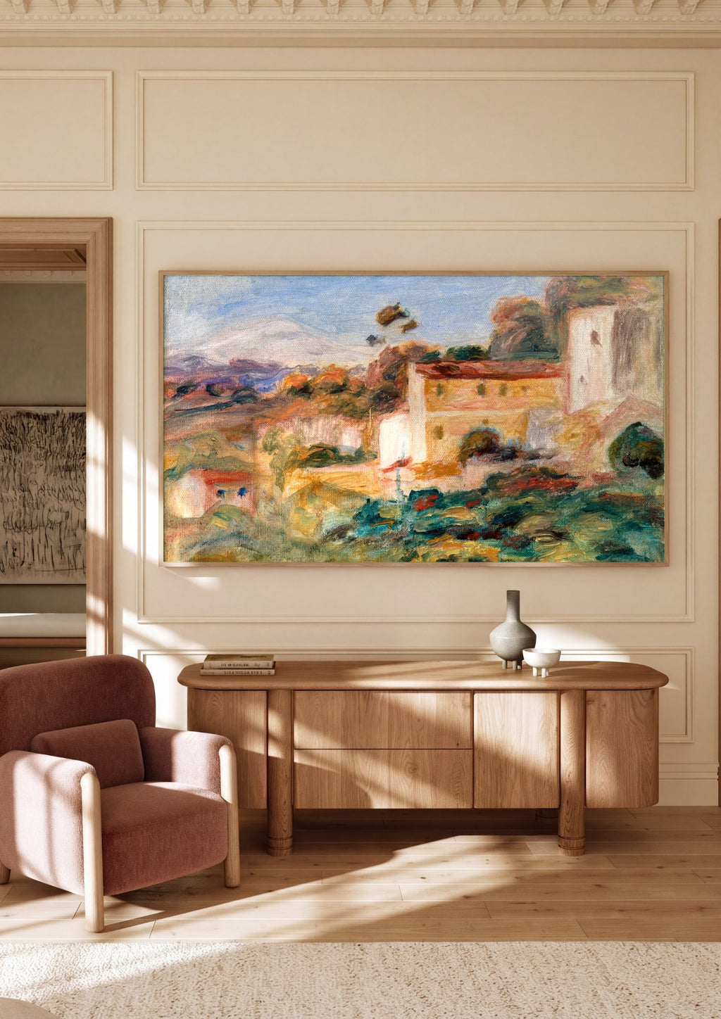 Quadro Decorativo Paisagem com Casas - Renoir em ambiente decorado