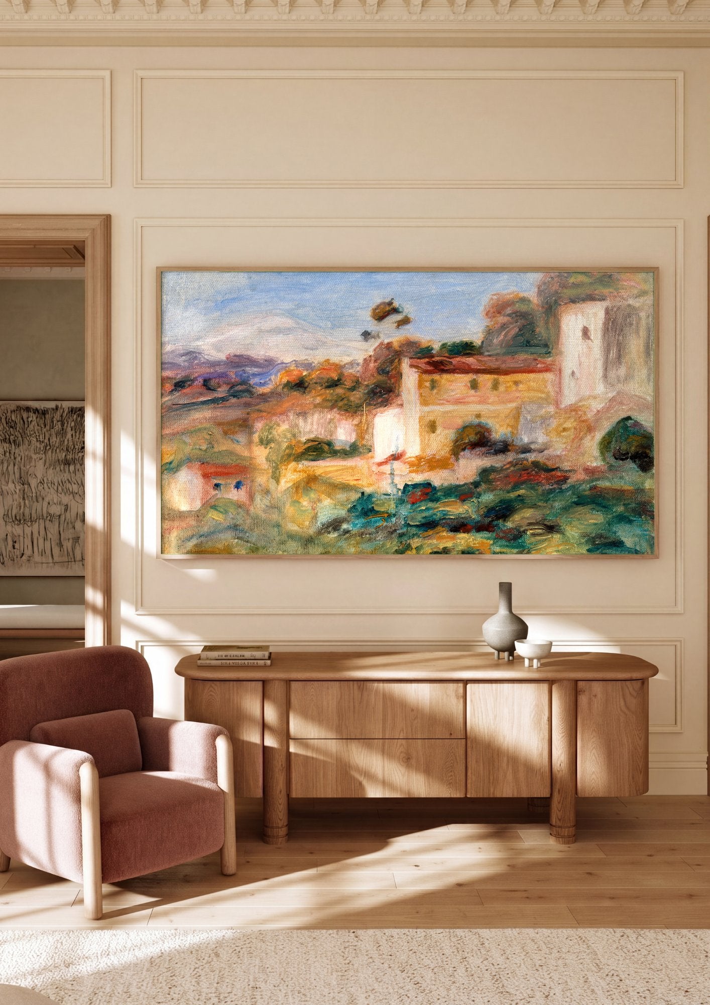 Quadro Decorativo Paisagem com Casas - Renoir em ambiente decorado