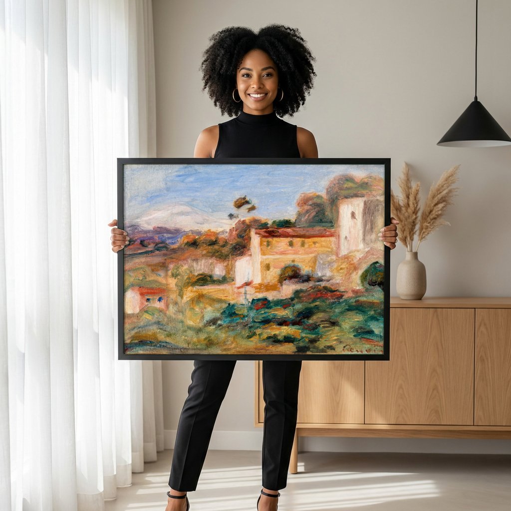 Quadro Decorativo Paisagem com Casas - Renoir com modelo em ambiente