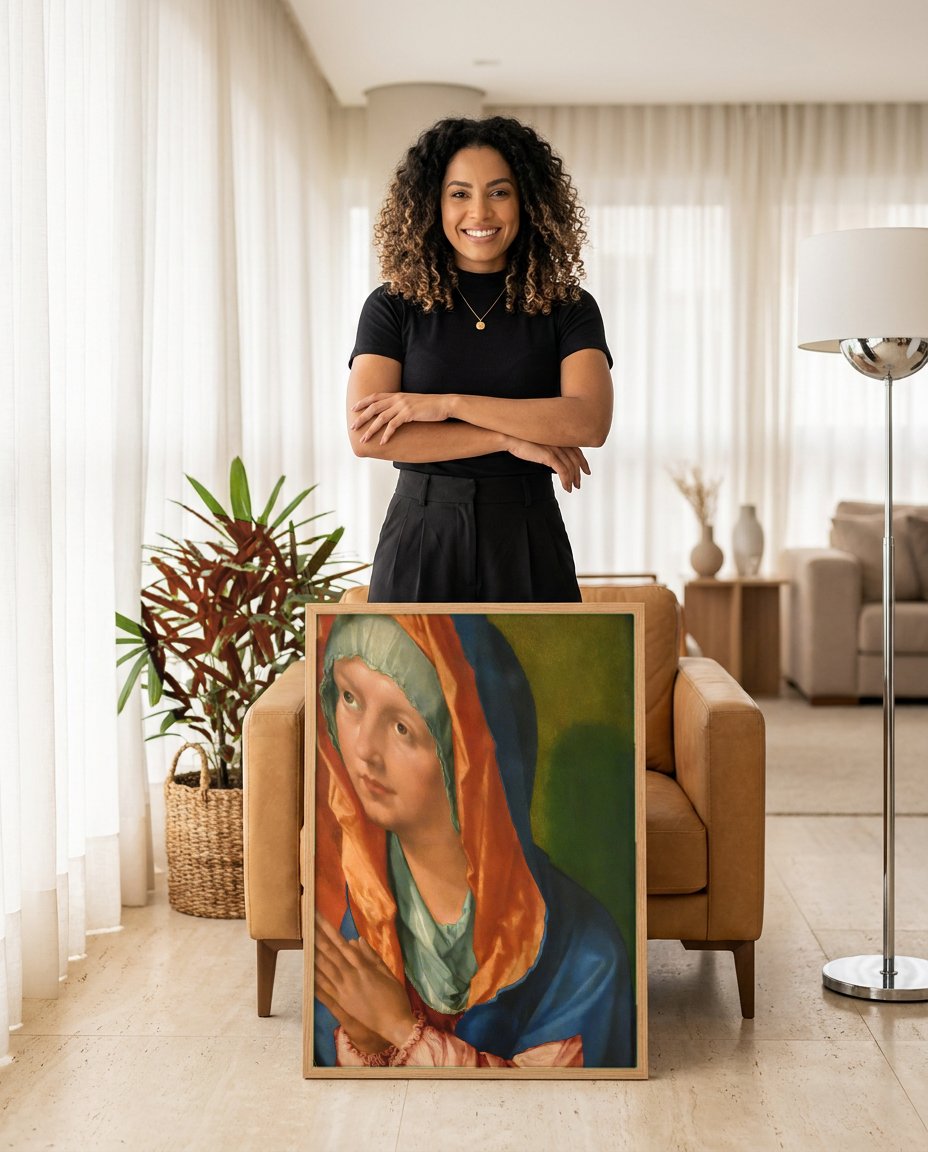 Quadro Decorativo A Virgem Orando - Dürer com modelo em ambiente