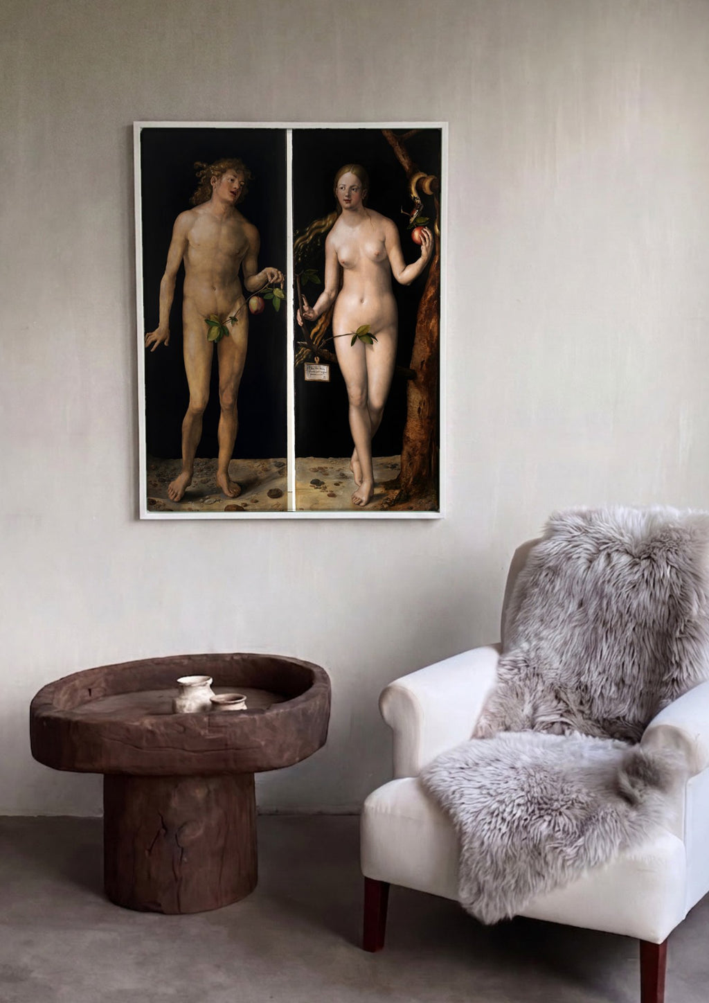 Quadro Decorativo Adão e Eva - Dürer em ambiente decorado