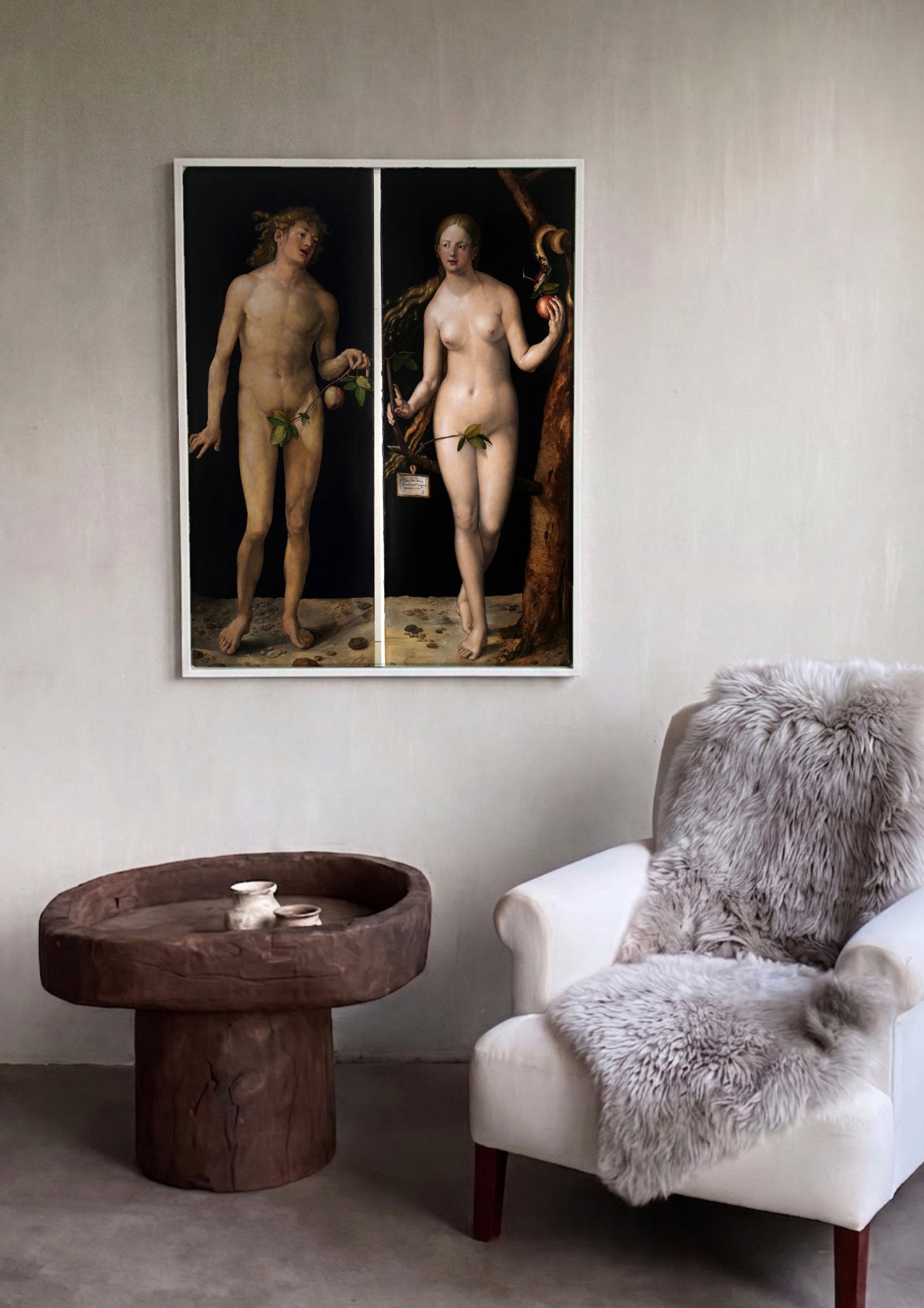 Quadro Decorativo Adão e Eva - Dürer em ambiente decorado