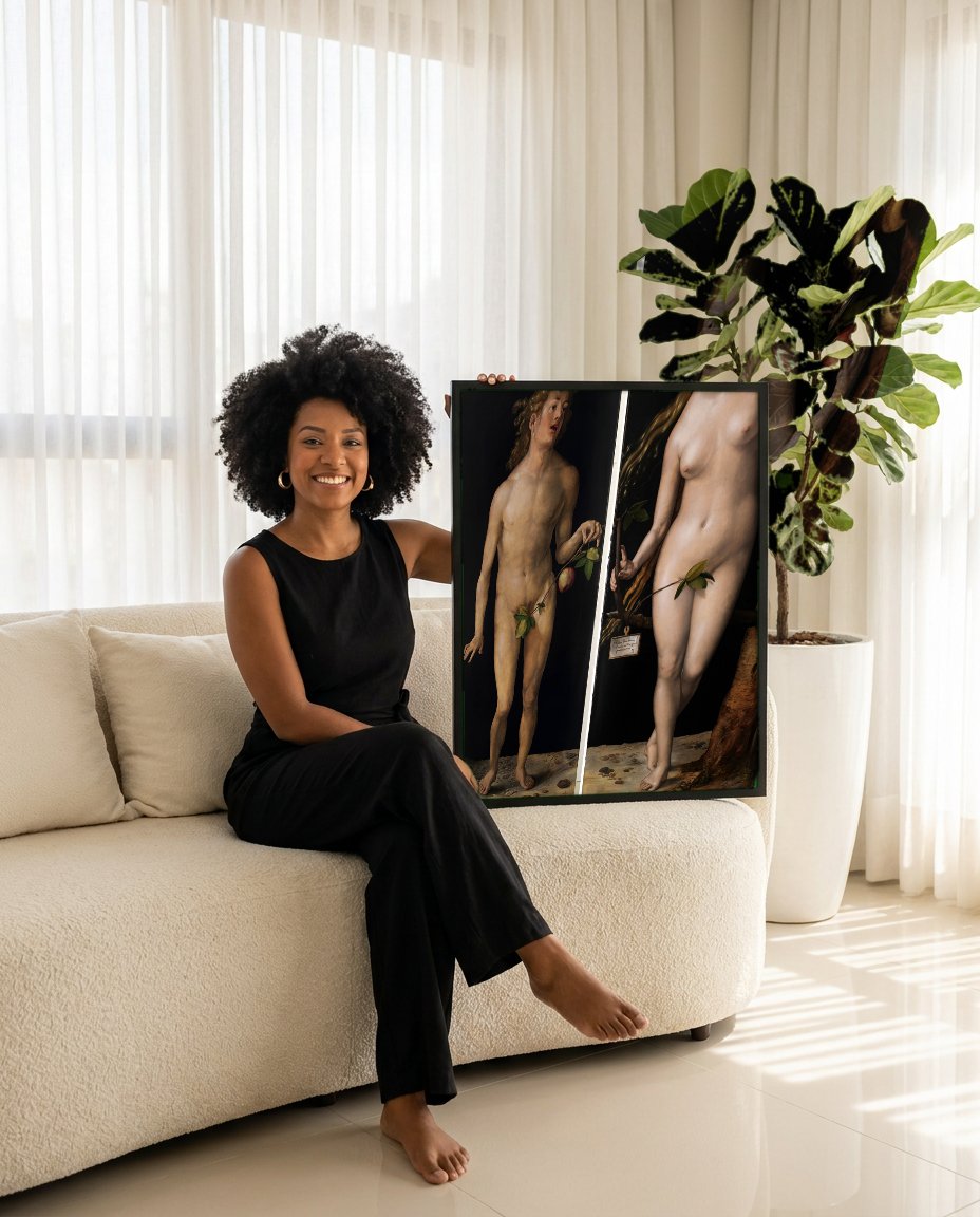 Quadro Decorativo Adão e Eva - Dürer com modelo em ambiente