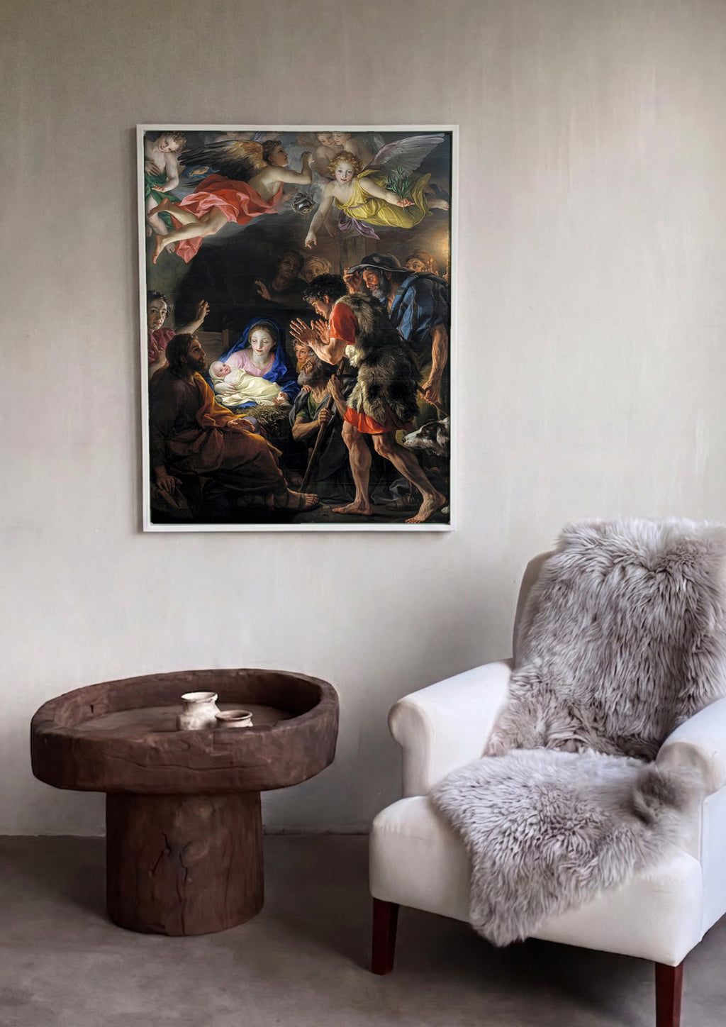 Quadro Decorativo Adoração dos Pastores - Anton Raphael Mengs em ambiente decorado