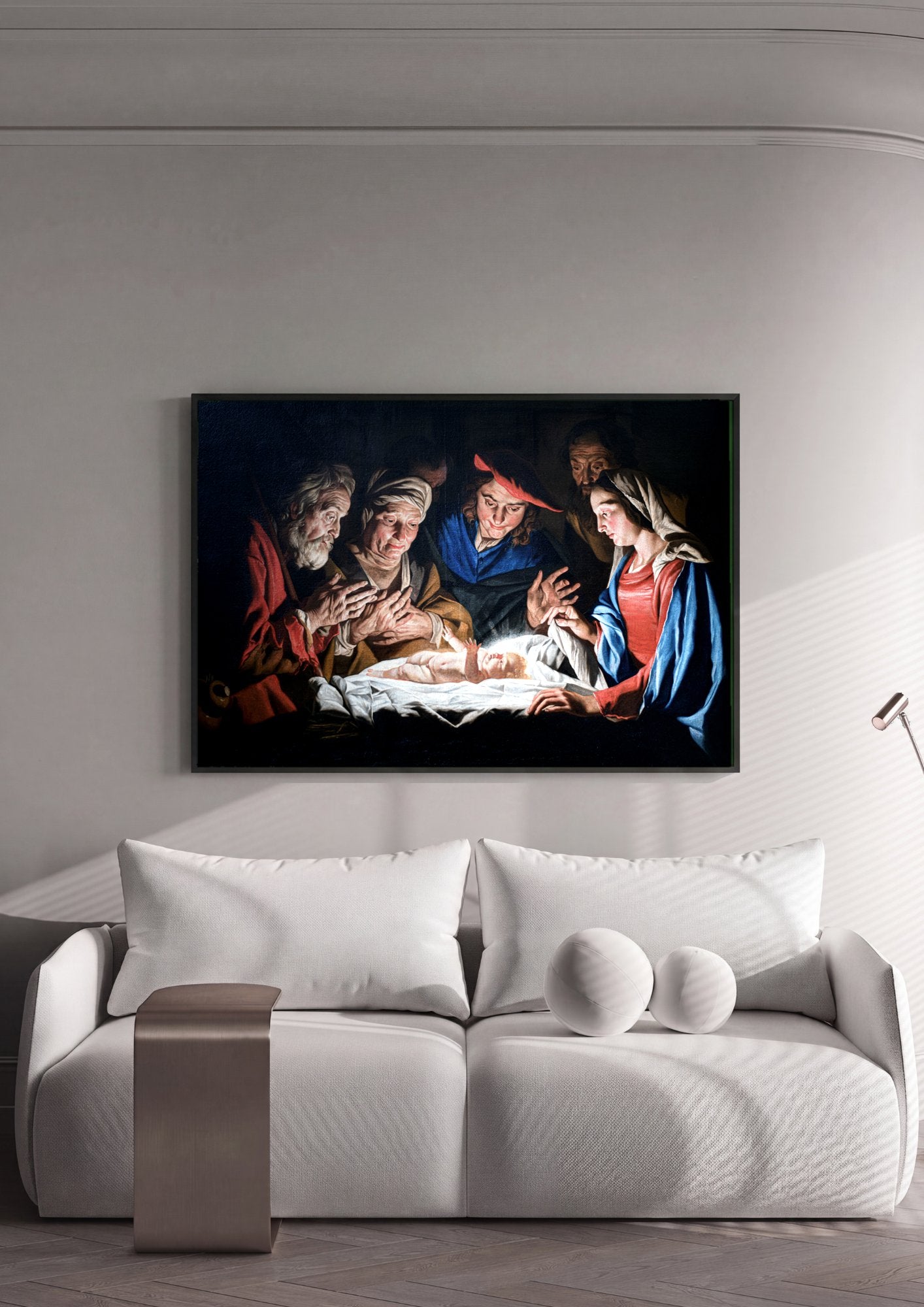Quadro Decorativo Adoracao dos Pastores - Matthias Stomer em ambiente decorado
