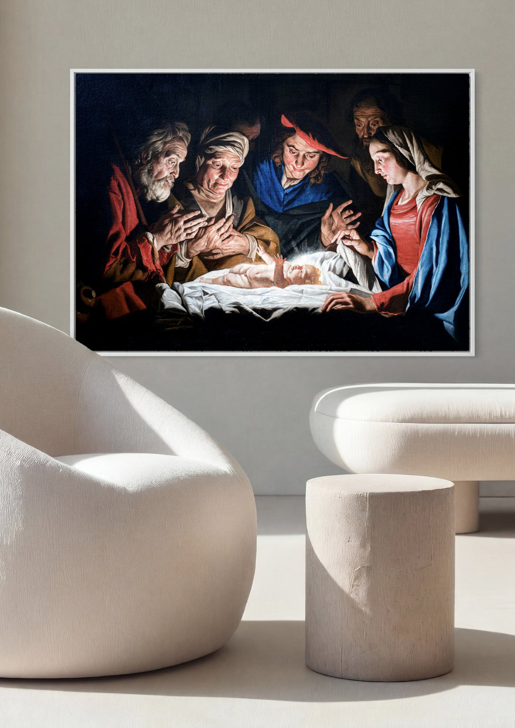 Quadro Decorativo Adoracao dos Pastores - Matthias Stomer em ambiente decorado