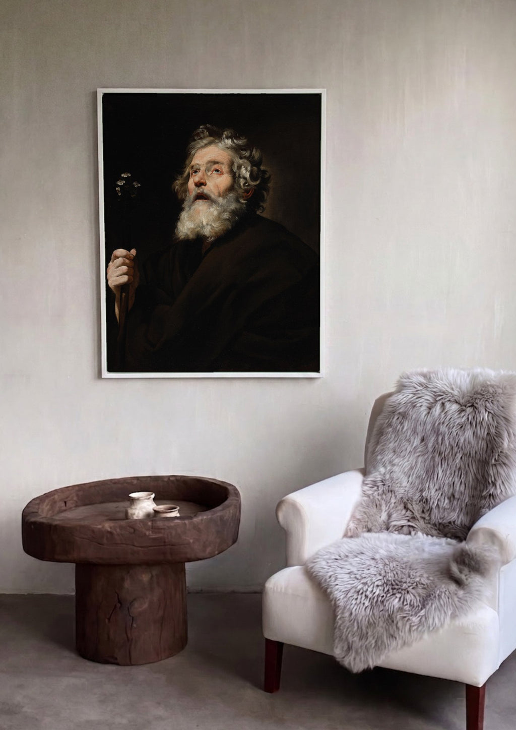 Quadro Decorativo Homem Velho com Flores - Jusepe de Ribera em ambiente decorado