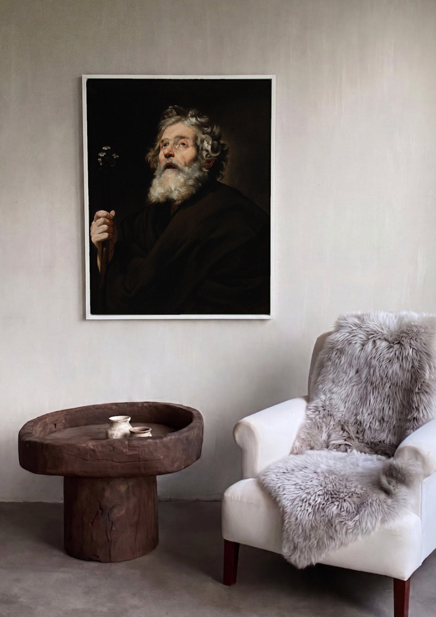 Quadro Decorativo Homem Velho com Flores - Jusepe de Ribera em ambiente decorado