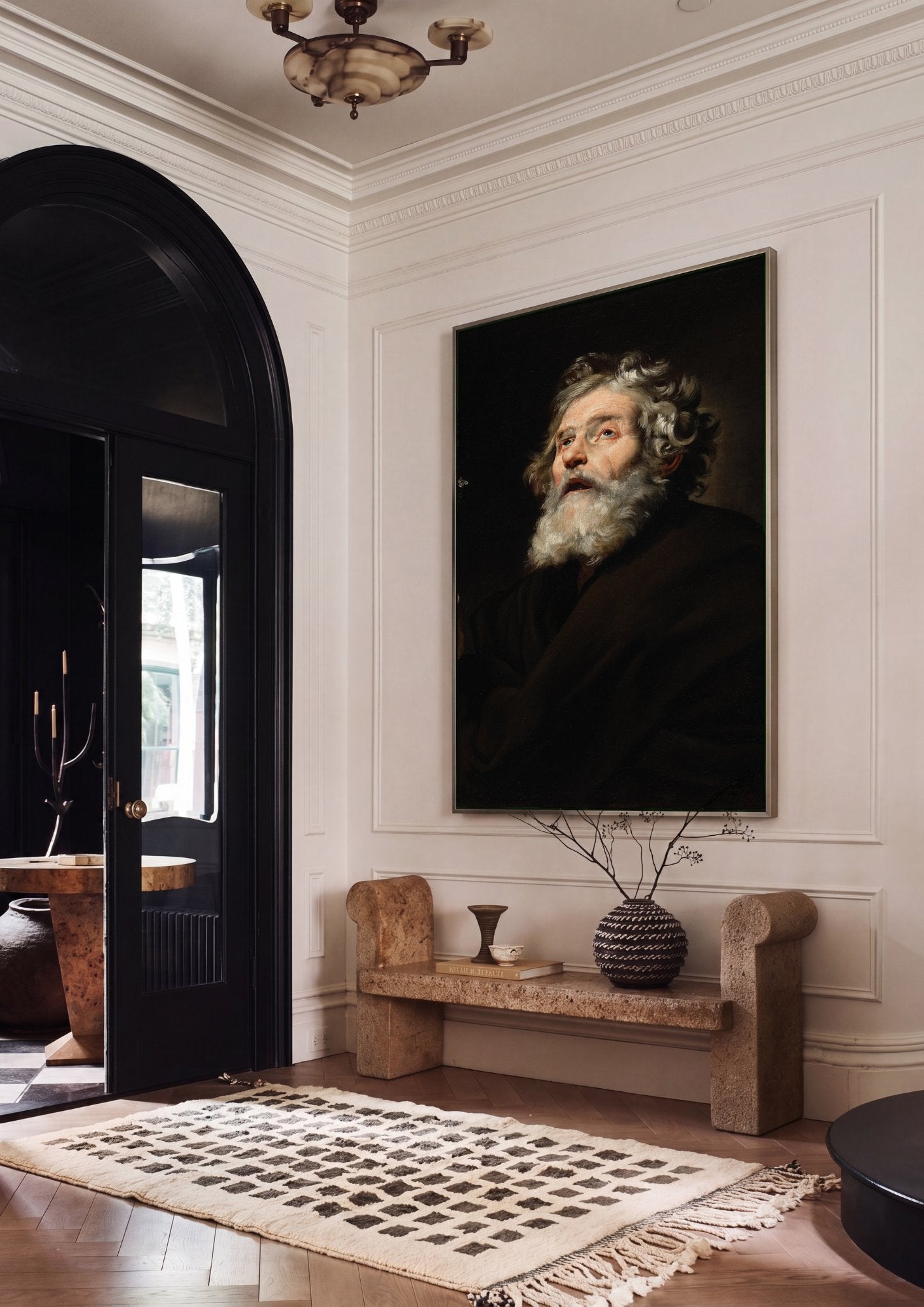 Quadro Decorativo Homem Velho com Flores - Jusepe de Ribera em ambiente decorado