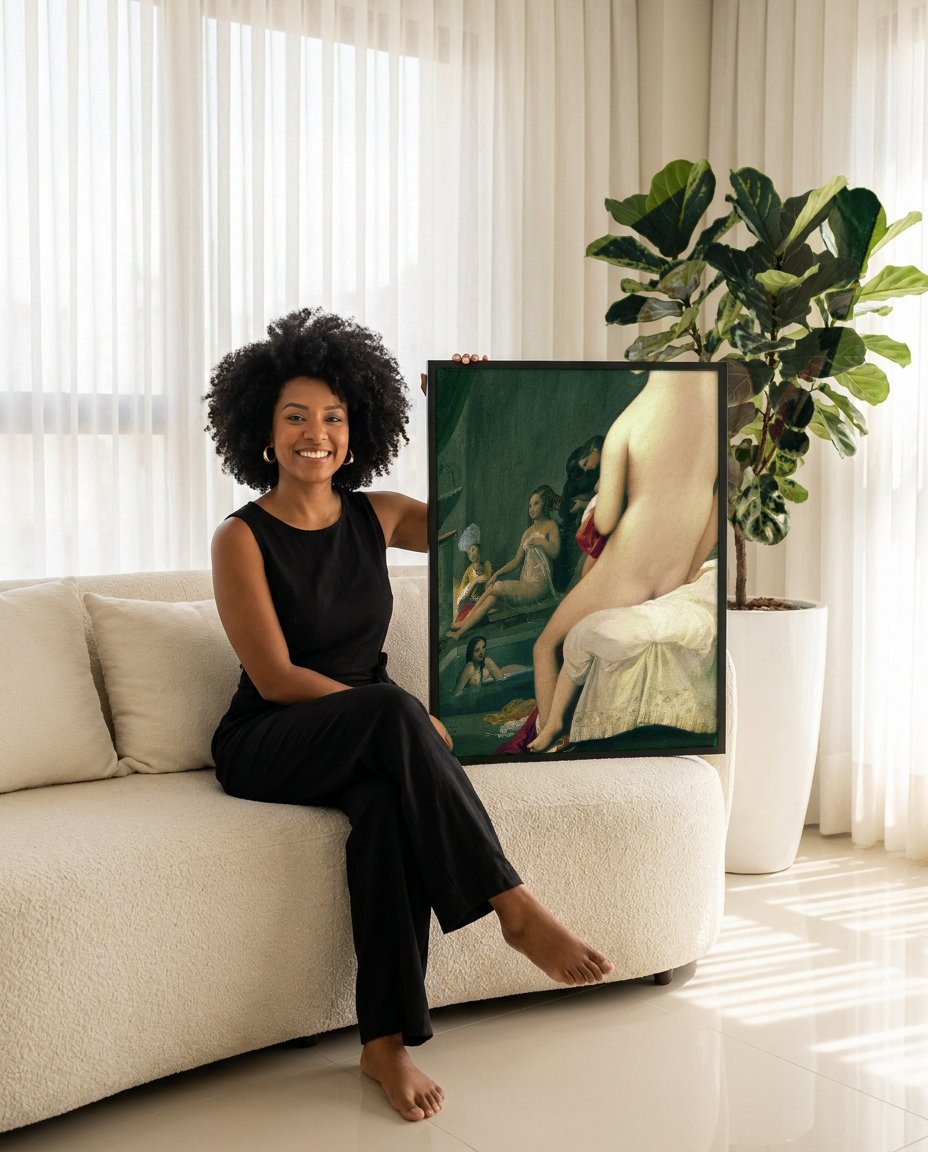 Quadro Decorativo O Banho Turco - Ingres com modelo em ambiente