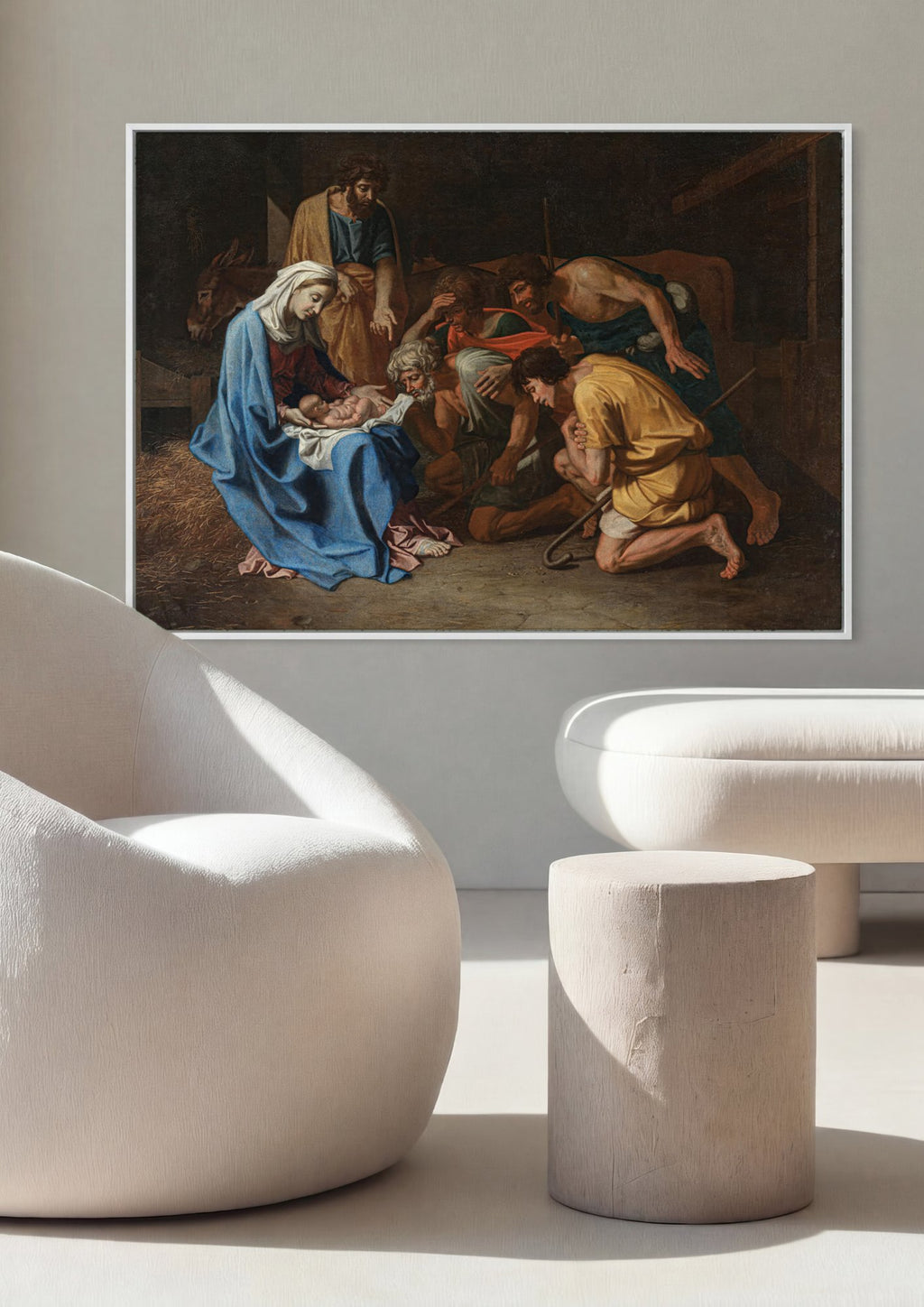 Quadro Decorativo Adoração dos Pastores - Nicolas Poussin em ambiente decorado